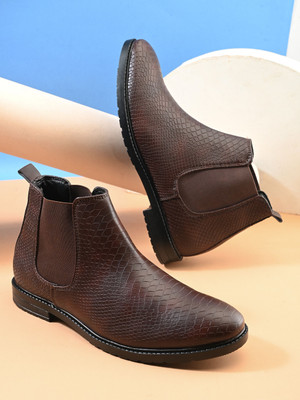 house of common Synthetic Leather Lightweight Comfortable Trendy Walking Chelsea Boots For Men Boots For Men(Brown , 8)