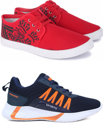 Free Kicks Combo Of 2 Shoes FK-202 & FK-394 Sneakers For Men(Blue, Orange , 9)