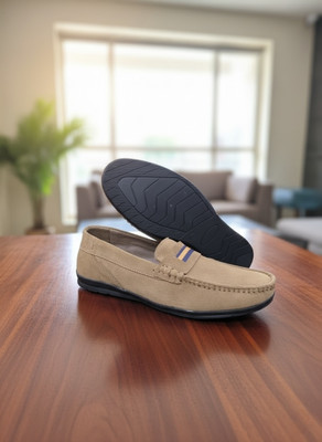 FOR-B FOR-B COMFORTS Genuine Nubuck Leather Casual Loafers For Men Loafers For Men(Beige , 9)
