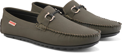 PROVOGUE Provogue Men Olive Faux Leather Casual Slip On Loafers Loafers For Men(Olive , 6)