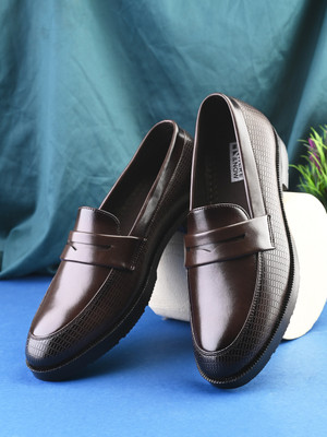 HERE&NOW Men brown solid leatherette formal slip on durable moccasins penny loafers shoe Slip On For Men(Brown , 9)