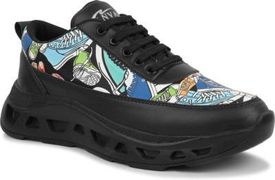 Stomped Graphic Sneakers for Men with Airmix Sole | Synthetic Leather Casual Shoes Sneakers For Men(Black , 10)
