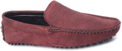 LOUIS STITCH Rosewood Red Italian Suede Leather Driving Loafer Casual Slipon Shoes for Men Mocassin For Men(Maroon , 6)