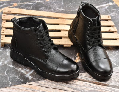 G L Trend Genuine Leather Ankle Police Lace-up Shoe for Men Boots For Men(Black , 6)