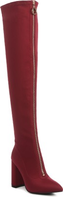 London Rag Burgundy Ronettes Knee High Stretch Long Boots Boots For Women(Burgundy , 7)