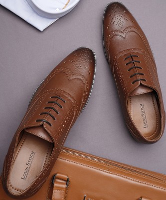 LOUIS STITCH Russet Tan Brogue Wingtip Style Formal Shoes for Men - UK 7 Brogues For Men(Tan , 7)