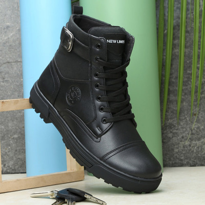 NEW LIMITS THOR High Ankle Zipper Biker Shoes | Trekking | Hikking | Stylish Outdoor Boots For Men(Black , 8)