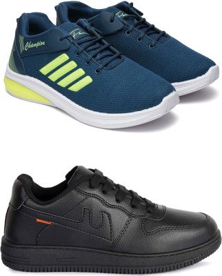 Free Kicks Combo Of 2 Shoes FK-576 & FK-Alpha Sneakers For Men(Black , 8)