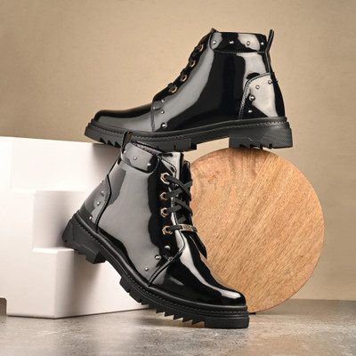 Vellinto Royal SWIFT Party Wear ll Casual ll Latest Patent Leather Boots For Men(Black , 8)