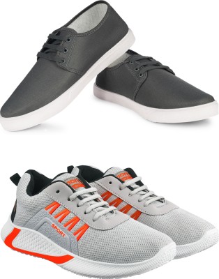 Free Kicks Combo Of 2 Shoes FK-201 & FK-444 Sneakers For Men(Grey, Orange)