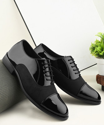 House of Pataudi Men Black Faux Leather Formal Lace Up Derby Derby For Men(Black , 6)