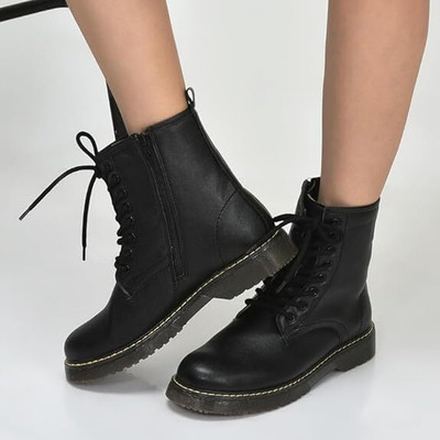 FAUSTO Classic High Ankle 8-Eye Lace Up Casual Long Travelling|Trekking Boots For Women(Black , 7)