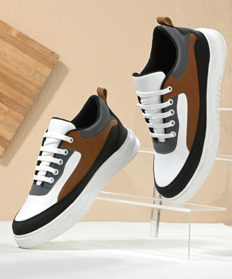 Roadster Round Toe Mesh Lace-Ups Sneakers Sneakers For Men(White, Tan , 8)