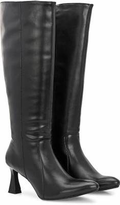 Delize Knee High Heel Boots For Women(Black , 7)