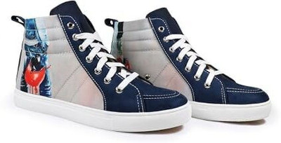 KOBSOOK Luxe Men High Ankle Sneakers for Men (Bike Adventure) High Tops For Men(Blue, Multicolor , 9)