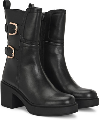 Delize platform mid heel chelsea Boots For Women(Black , 5)