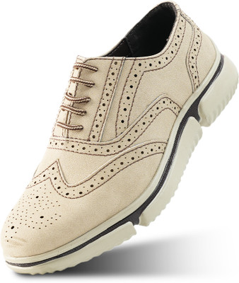 MONKSTORY Monkstory Gravity Lift Ultra-Comfort Brogue Sneakers - Beige Sneakers For Men(Beige , 9)