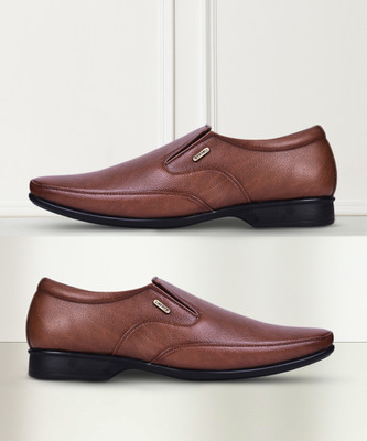 LIBERTY Fortune HOL-132E Formal Slip-on Shoes With PU Upper | PVC Sole Non-Lacing Slip On For Men(Tan , 6)