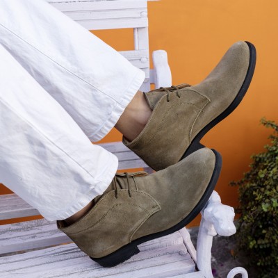 FAUSTO Suede Leather Outdoor Winter High Ankle Lace Up Biker Chukka Mojaris For Men(Olive)