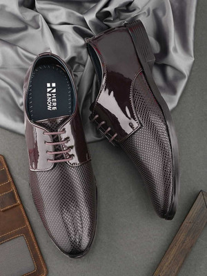 HERE&NOW Brown Patent Italian Lace-Up shoes Lace Up For Men(Brown , 8)