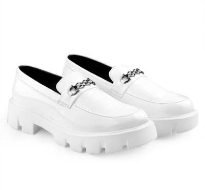 YUVRATO BAXI Men's Stylish Synthetic Material White Casual Loafers And Moccasion Buckle Shoe Loafers For Men(White , 8)