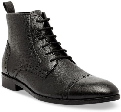 Teakwood Leathers Men Black Solid Leather Lace-Ups Boots Boots For Men(Black)