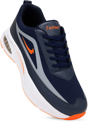 Partner Men PU Dark Blue Sneakers | Lightweight Casual Sports Shoes | Air Sole Grip Sneakers For Men(Dark Blue, Orange , 10)
