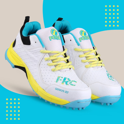 FEROC FEROC Genius 22 Cricket Boys Unisex Kids Cricket Shoes For Men(White, Yellow, Blue , 11)