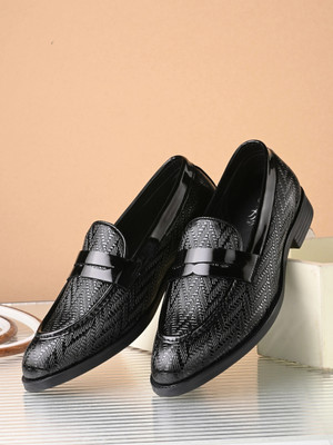 House of Pataudi House Of Pataudi Men Black Faux Leather Formal Slip On Loafers Loafers For Men(Black , 7)