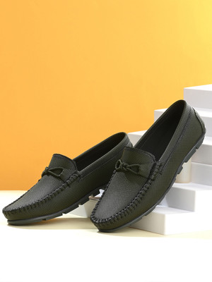 MACTREE Classy Trendy Fit-Pro Loafers For Men(Olive , 9)