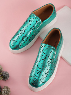 Dressberry Slip On Sneakers For Women(Green , 6)