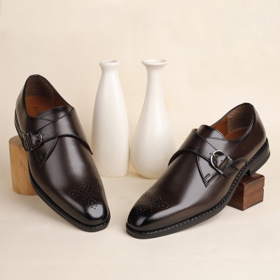 LOUIS STITCH Brown Formal Monk Strap Shoes for Men (SXSM) - UK 6 Outdoors For Men(Brown , 6)