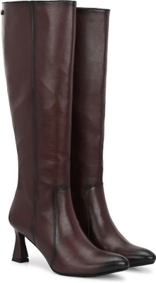 Delize Knee High Heel Boots For Women(Burgundy , 7)