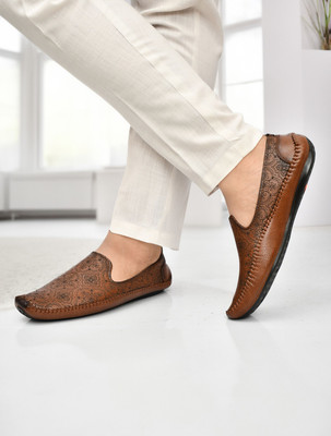 PROVOGUE Men’s Synthetic Leather Loafers | Lightweight AirMix Casual Shoes Loafers For Men(Tan , 8)