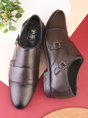 N N CREACTION Genuine Leather Formal Double Monk Strap For Men(Brown , 7)