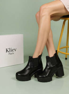 Kliev Paris Ankle Length Stylish Heeled Chelsea Boots For Women(Black , 3)