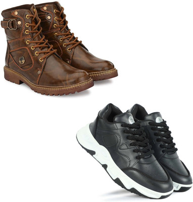 Walkivo Men’s Synthetic leather Shoes | Office & Party Wear Lace‑Up Design Lace Up For Men(Brown, Black , 9)