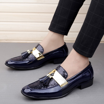 BXXY Men's Blue Casual Formal And Semi Formal Slip-On Shoes Mocassin For Men(Blue , 8)