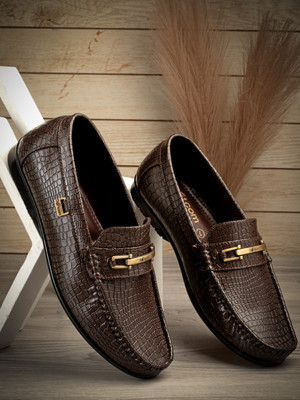 action Lightweight | Comfortable | Trendy | Daily Wear | Synthetic Leather Loafers For Men(Brown , 7)