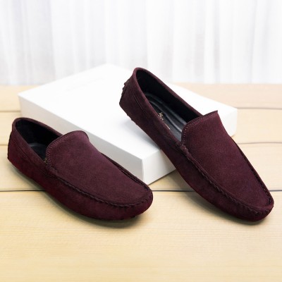LOUIS STITCH Rosewood Suede Leather Casual Loafers for Men (ITSUP) Size 8 Loafers For Men(Maroon)