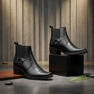 YUVRATO BAXI New Stylish Black Casual Formal Slipon Ankle Boot And Outdoor Dress Boot For Men Outdoors For Men(Black , 6)