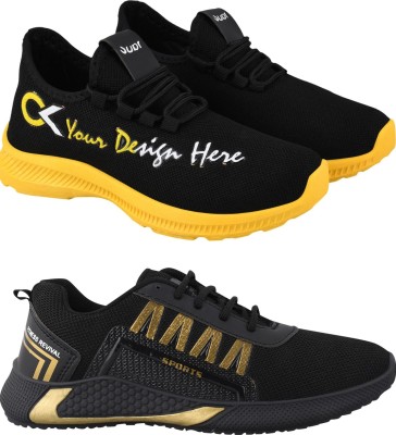 Free Kicks Combo of 2 || FK- 408 & 393 Lightweight Running Shoes For Men(Black, Yellow, Gold)