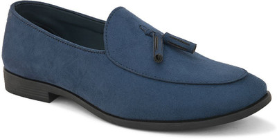 HERE&NOW Brown Suede Leather Casual Tassel Shoes Loafers For Men(Blue , 6)