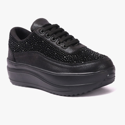 VENDOZ BRIDAL GLITTERY EMBROIDERY WEDDING AND PARTY SNEAKERS For Women(Black , 5)