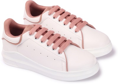 BELLA TOES Women White Peach Casual Shoes Sneakers For Women(Brown , 3)