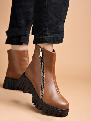 SHOETOPIA Smart Casual Side Chain Detailed Boots For Women & Girls Boots For Women(Brown , 8)
