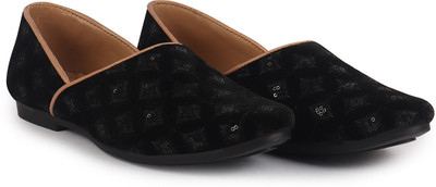 FAUSTO Embroidery Sequin Ethnic Half Cut Juttis for Wedding|Slip-On For Nehru Jackets Mojaris For Men(Black , 7)
