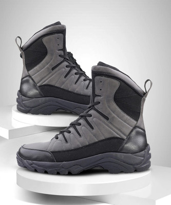 bacca bucci FLAME 7-Eye Moto Inspired Mild Water Proof Snow Boots Boots For Men(Black, Grey , 6)