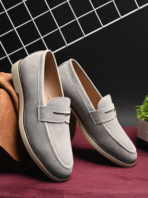 Roadster Men beige solid suede round toe comfortable slip on moccasins stylish casual lo Loafers For Men(Off White , 6)