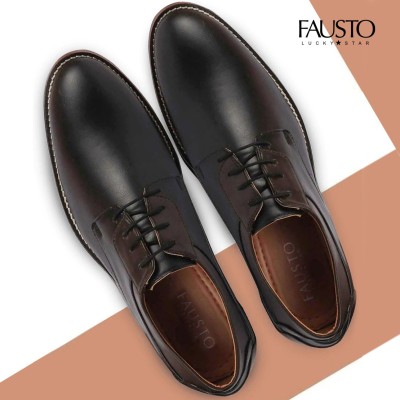 FAUSTO Formal Office Meetings Classy Trending Outdoor Welted Lace Up Shoes Oxford For Men(Black)